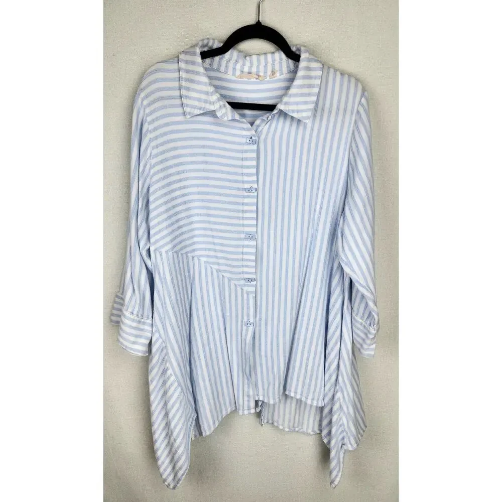 Soft surroundings Shirt Women 1X Striped Asymmetrical Hem button-up handkerchief